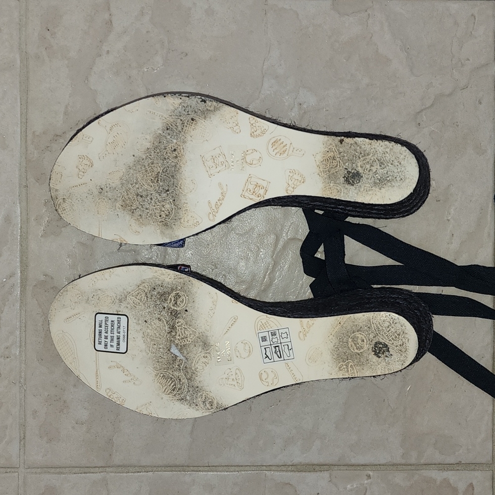 CHANEL BADMINTON CANVAS STRAPPY WEDGE SANDAL SIZE 9 - Picture 4 of 8